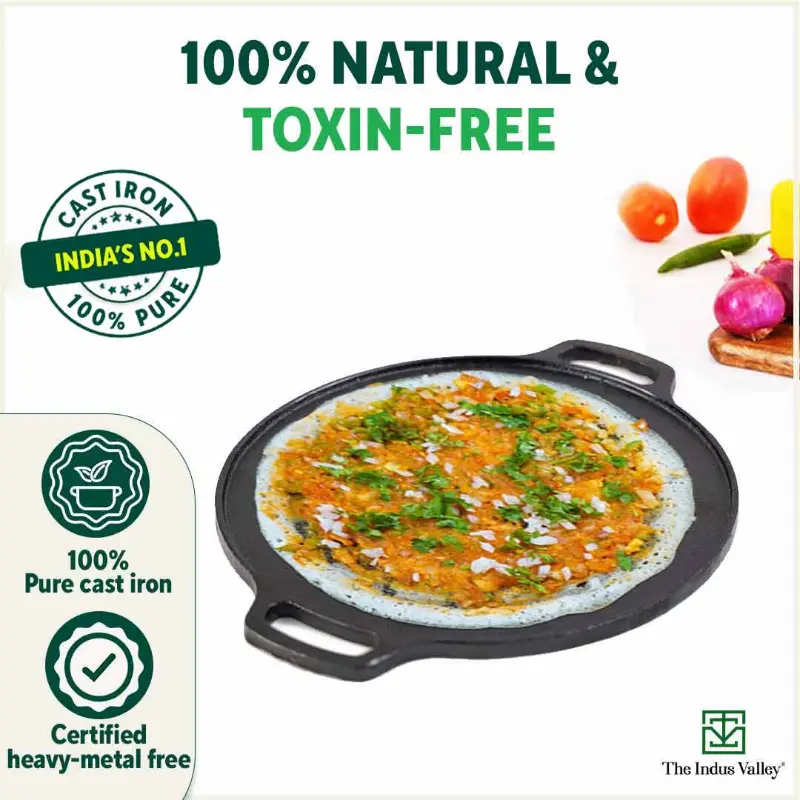 CASTrong Cast Iron Cookware Set: (30cm)Tawa+ (25.4cm)Kadai+ (22.9cm)Fry Pan, Kitchen Set for Home, Pre-seasoned, 100% Pure, Toxin-free, Free ₹400 Tadka Pan - Image 5