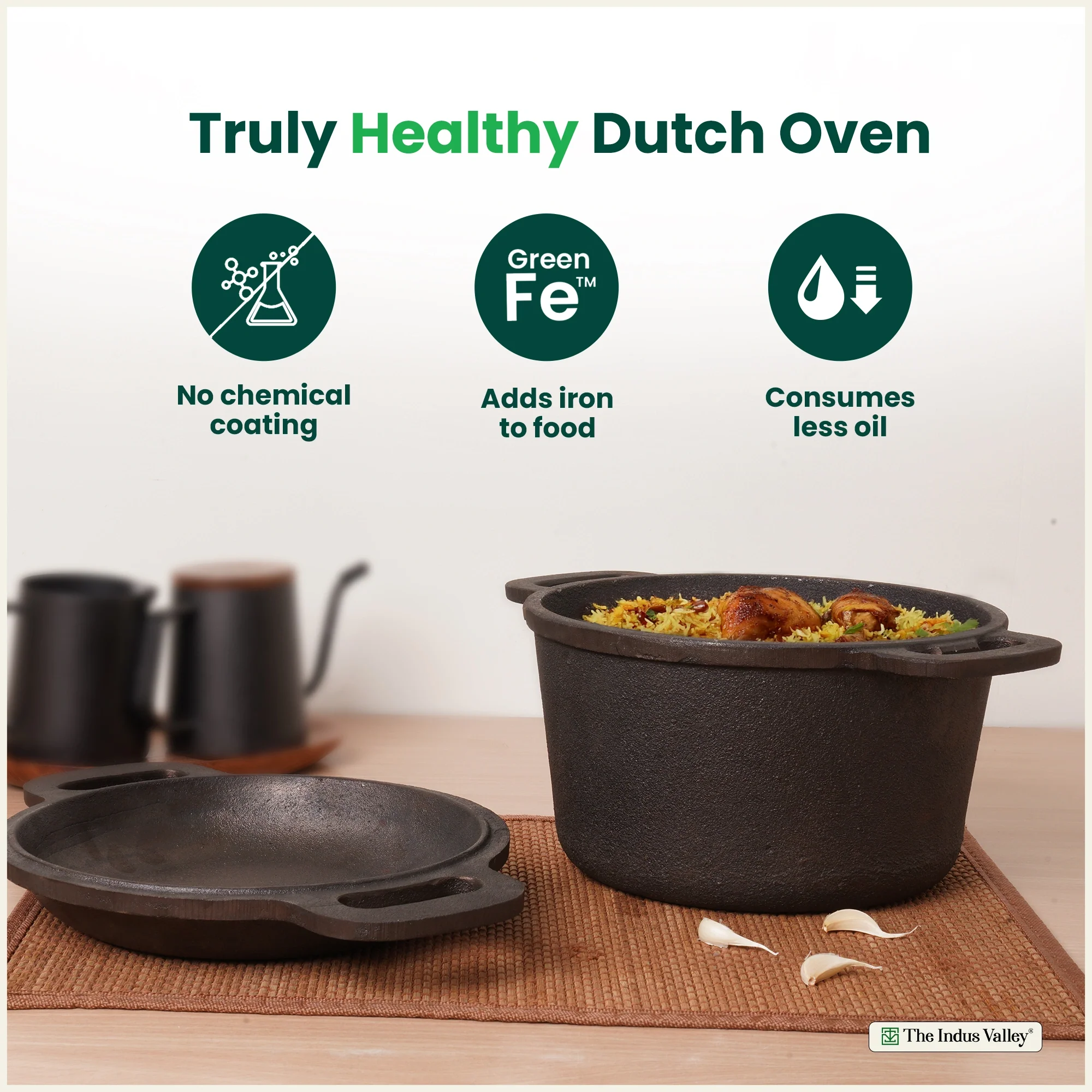 CASTrong Cast Iron Dutch Oven/ Casserole 3L with Lid,Pre-seasoned, 100% Pure, Toxin-free, Induction 21.4cm, 5.14kg - Image 4