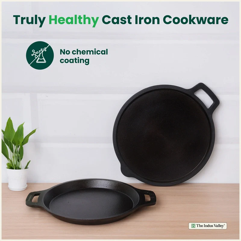CASTrong Cast Iron Combo - Tawa [27.5 cm] + Fish Fry Pan [22.5 cm] + Free Wooden Flip, Pre-seasoned, 100% Pure, Toxin-free, Induction Compatible - Image 3