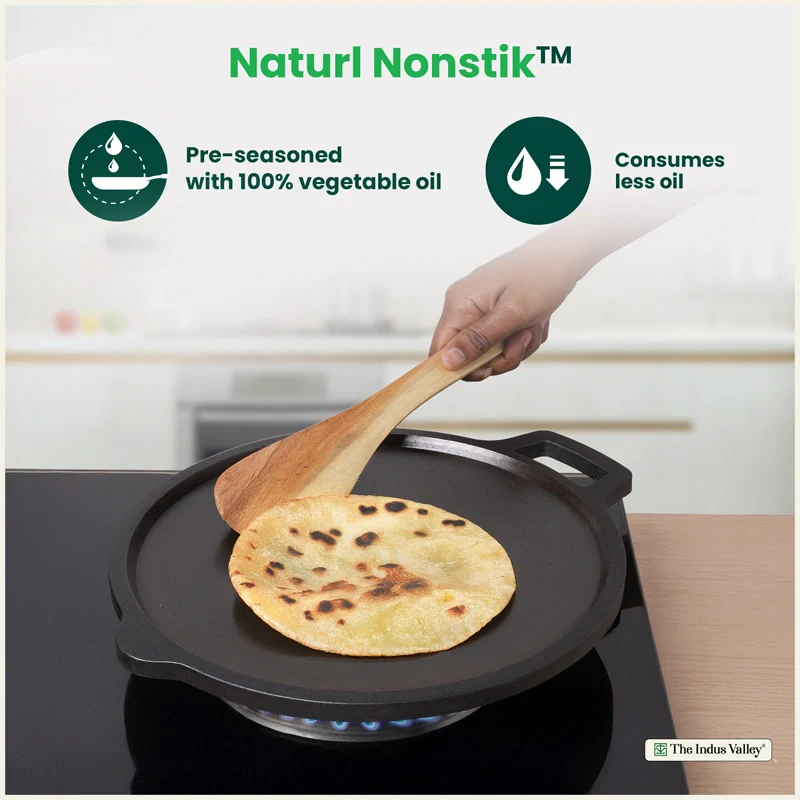 CASTrong Cast Iron Cookware Set - Tawa [27.5 cm] + Fish Fry Pan [25 cm] + Free Wooden Flip, Pre-seasoned, 100% Pure, Toxin-free, Induction Compatible - Image 6