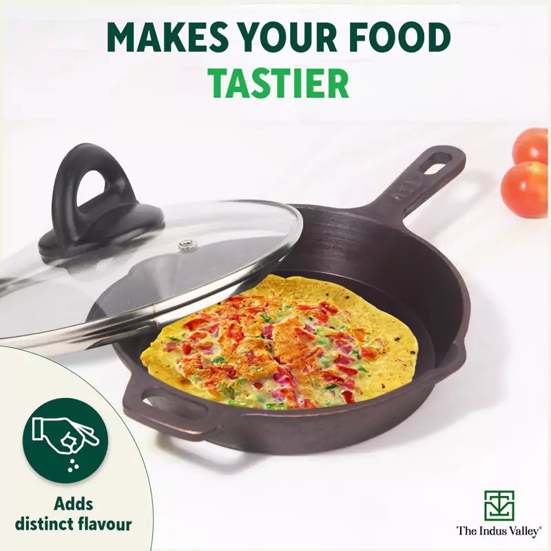 20.3cm CASTrong Cast Iron Fry Pan/Skillet 1.3L, Glass Lid, Pre-seasoned, Natural Nonstick, 100% Pure, Induction - Image 9
