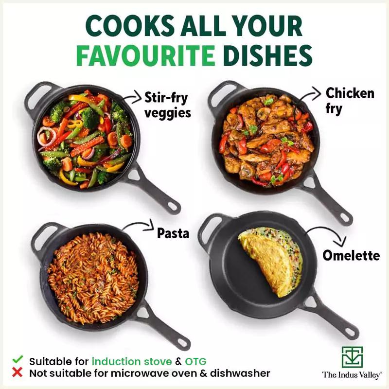 CASTrong Cast Iron Fry Pan/Skillet 25.4cm 1.7L, Pre-seasoned, Naturally Nonstick, 100% Pure, Toxin-free, Induction, Free  110 Spatula - Image 10