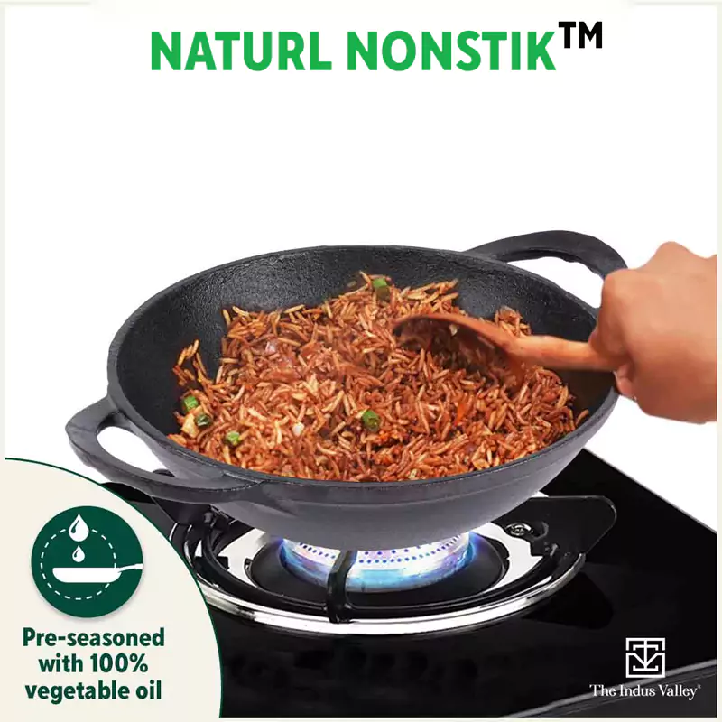 CASTrong Cast Iron Kadai 2.2L, Pre-seasoned, Naturally Nonstick, 100% Pure, Toxin-free, Free 110 Spatula 25.2cm - Image 7