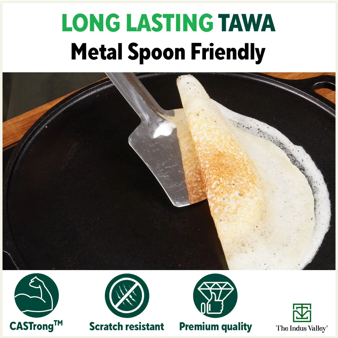 CASTrong Cast Iron Roti/Dosa Tawa 30.2cm, Pre-seasoned, Naturally Nonstick, 100% Pure, Toxin-free, Gas & Induction, Free 110 Spatula - Image 10