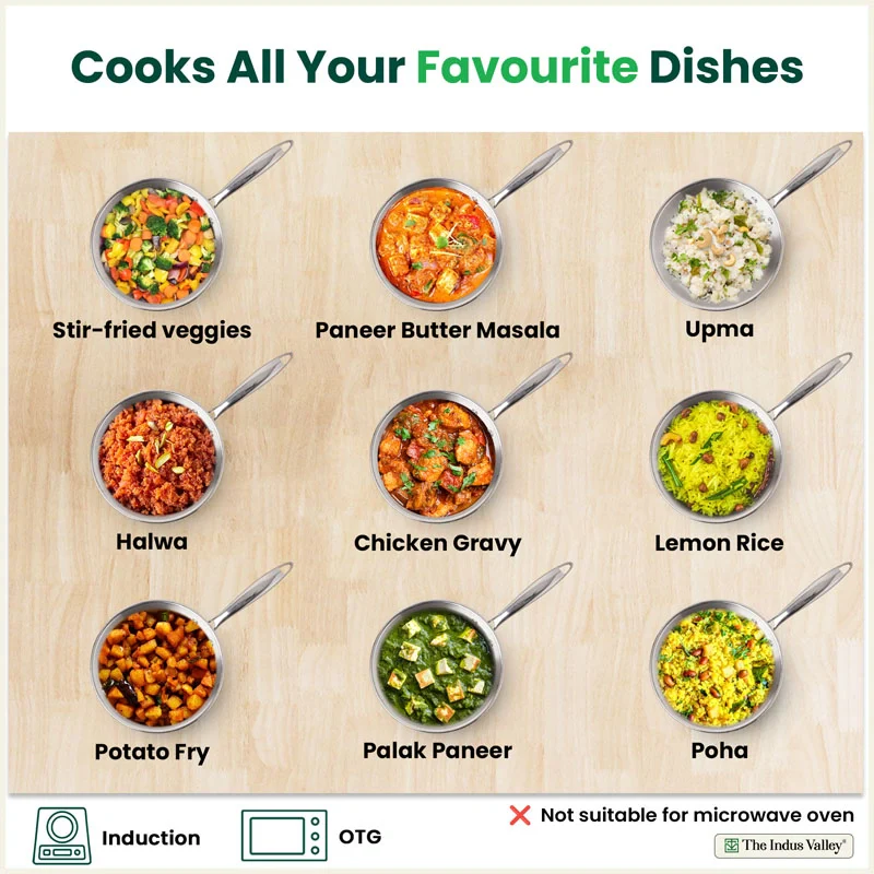 Premium Quality Tri-ply Stainless Steel Fry Pan with Lid 1/1.5 L, 3 Layer Thick Body, 100% Toxin-free, Non-stick, Induction & Gas - Image 9