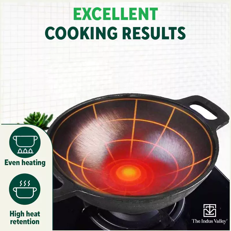 CASTrong Cast Iron Kadai (Wok) 2.5L+ Glass Lid, Pre-seasoned, Naturally Nonstick, 100% Pure,Toxin-free - Image 7
