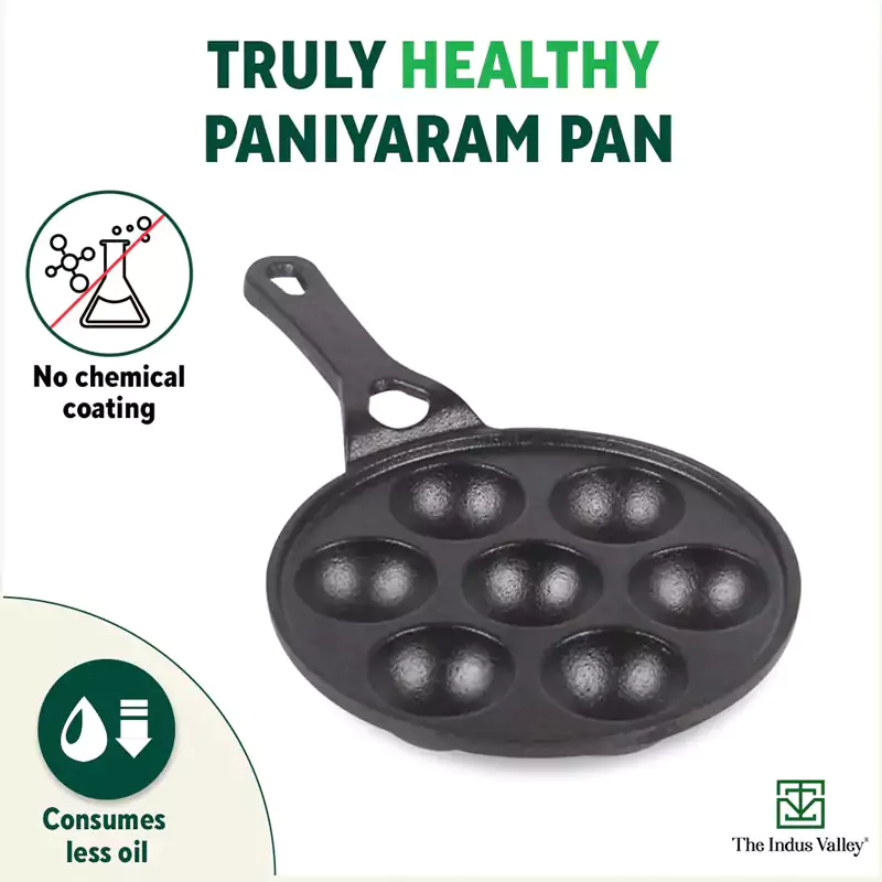 7 Pit/Cup CASTrong Cast Iron Paniyaram/Appe pan 21.5cm + Free Spatula, Round, Long handle, Pre-seasoned, Naturally Nonstick, 100% Pure, Toxin-free, 21.5cm, 1.7kg - Image 3