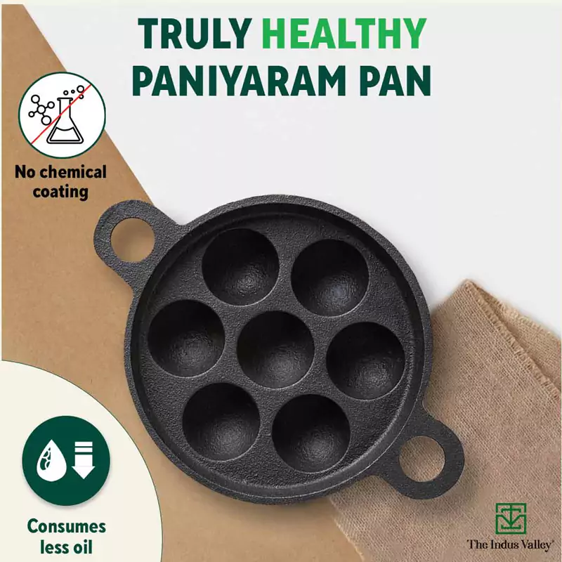 7 Pit, CASTrong Cast Iron Paniyaram/Appe Pan 18.9cm, Pre-seasoned, Natural Nonstick, 100% Pure, Toxin-free - Image 3