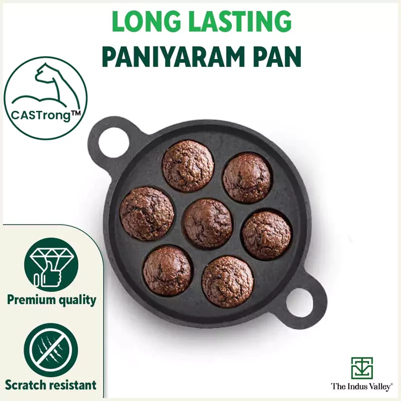 7 Pit, CASTrong Cast Iron Paniyaram/Appe Pan 18.9cm, Pre-seasoned, Natural Nonstick, 100% Pure, Toxin-free - Image 9
