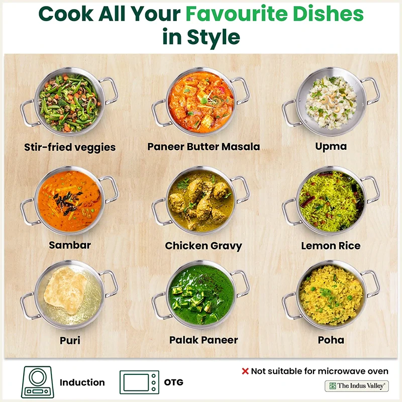 TurboCuk Tri-ply Stainless Steel Kadai+ Glass Lid 1.7/2.7/3.5L, Premium Quality, 3 Layer Thick Body, 100% Toxin-free, Non-stick, Induction & Gas - Image 10